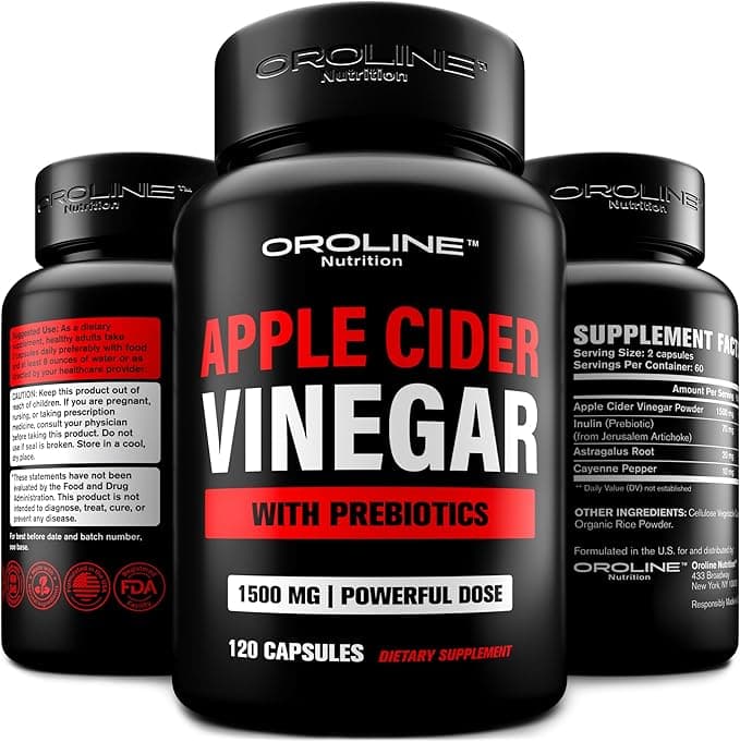 Oroline Organic Apple Cider Vinegar 1500mg with Prebiotics |120 Capsules | Gut & Immune Health