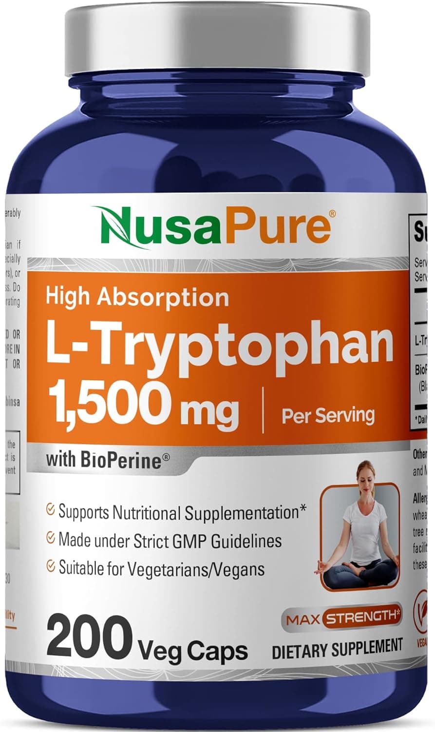 Nusapure, L-Tryptophan 1500 mg, 200 Capsules