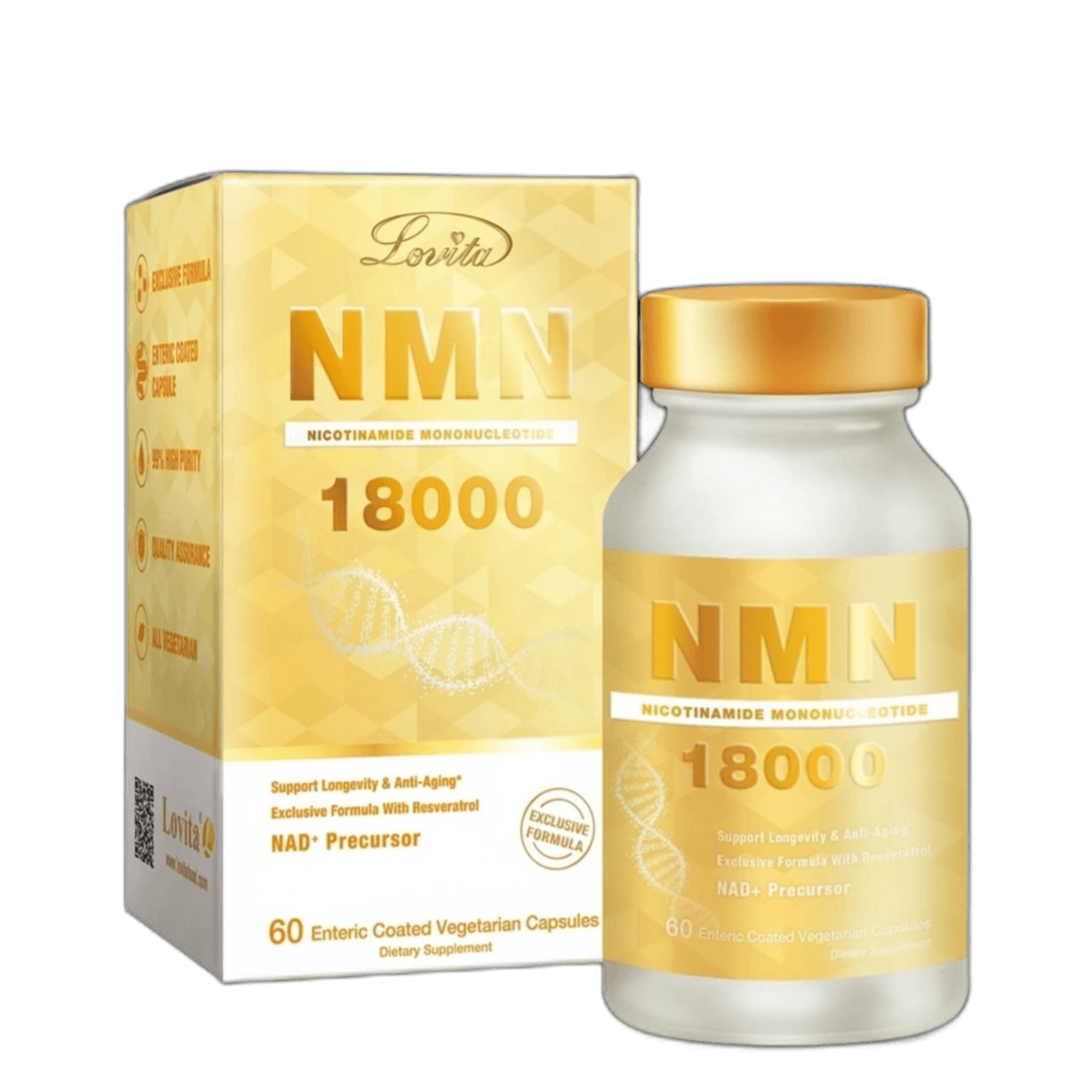 Lovita NMN 18000+ Anti-Aging Supplement with Resveratrol | 60 Capsules