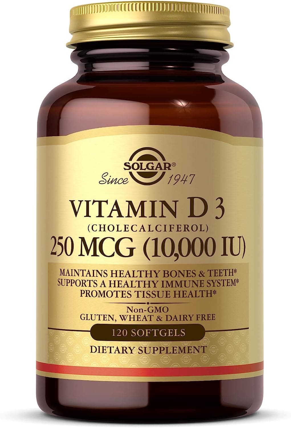 Solgar Vitamin D3 250 MCG (10,000 IU), Helps Maintain Healthy Bones & Teeth - Immune System Support ,120 Softgels  فيتامين د3 ، 10000 وحدة دولية ، لتحسين صحة الجهاز المناعى ، ولصحة العظام والأسنان ، 120 جرعة