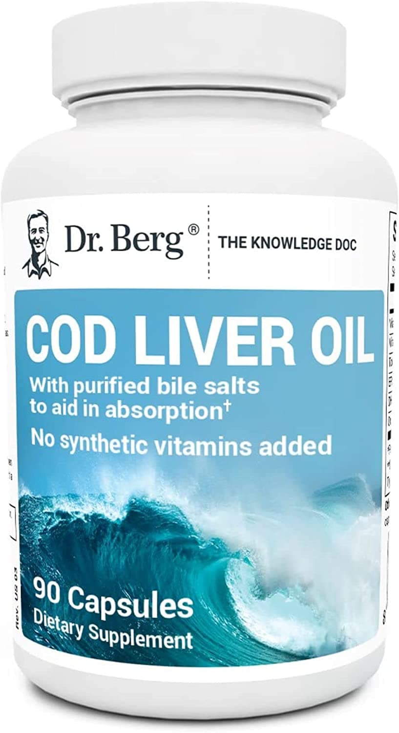 Dr Berg's Cod Liver Oil 90 Capsules زيت كبد الحوت الغنى بأوميجا 3 وفيتامين أ وفيتامين د ، 90 كبسولة