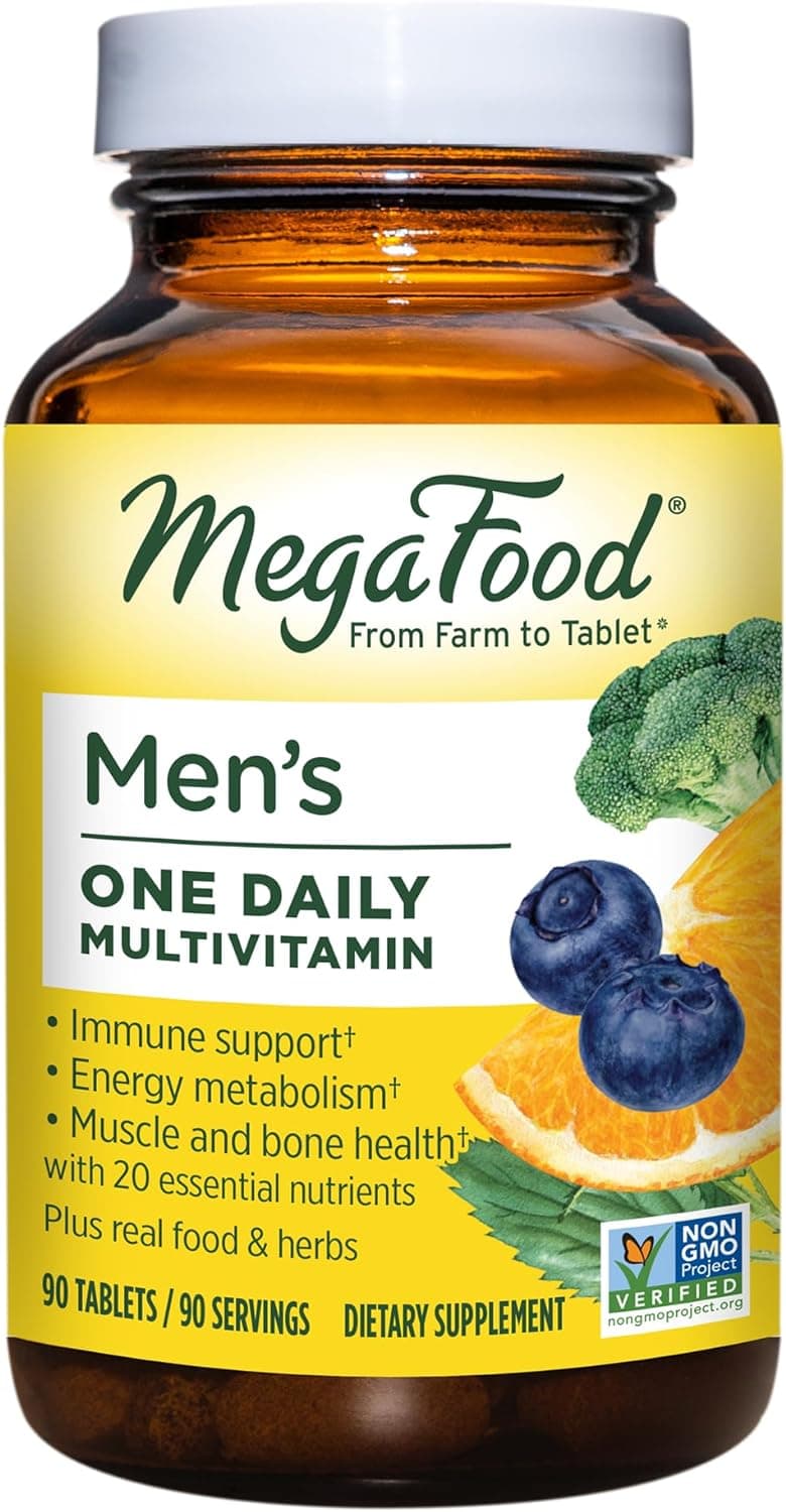 MegaFood, Men's One Daily, Daily Multivitamin and Mineral Dietary Supplement with Vitamins B, D and Zinc, Non-GMO, Vegetarian, 90 Tablets ميجا فود فيتامينات ومعادن من غذاء حقيقى للرجال ، 90 قرص ، 90 جرعة