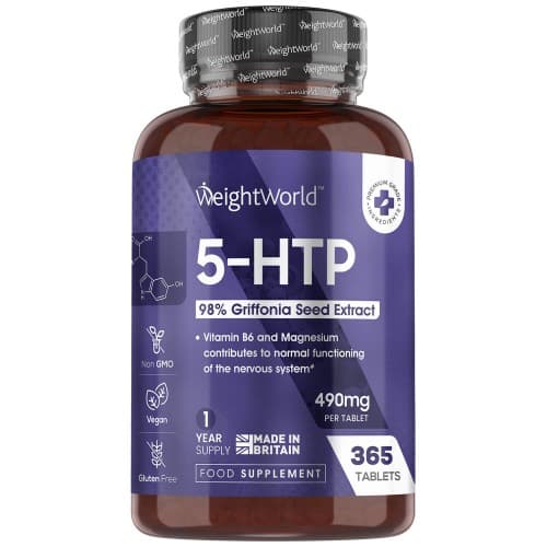 WeightWorld 5HTP Tablets - 365 Tablets - 490mg Griffonia Simplicifolia Extract 5-HTP - Tested Ingredients & Vegan - Griffonia Seed Extract - Annual Supply