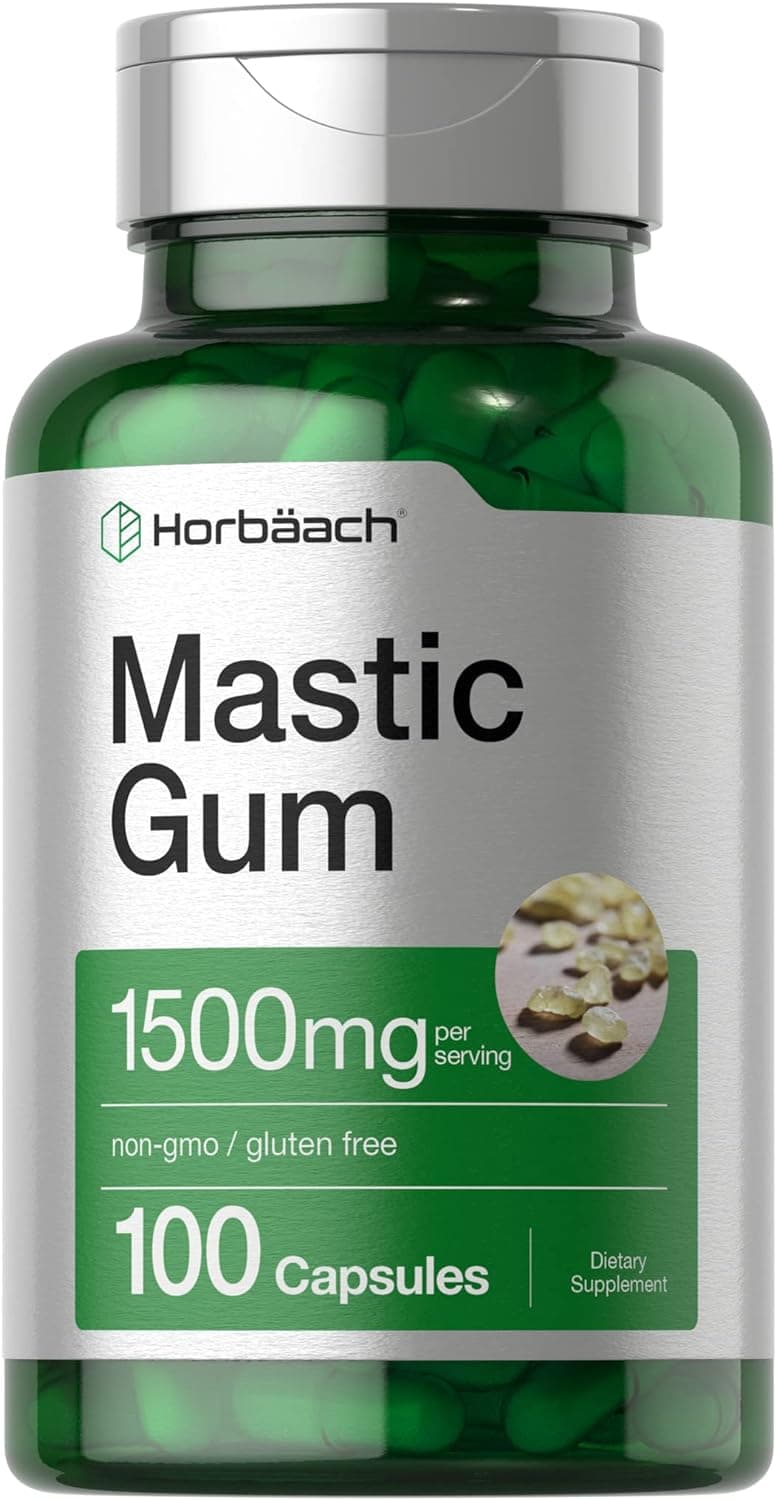 Horbaach Mastic Gum 500mg per capsule,100 Capsules لبان المستكه 500 مجم للكبسولة، لصحة الجهاز الهضمى ، ومضاد للأكسدة ومضاد للإلتهابات ولصحة القلب والأوعية الدموية ، 100 كبسولة