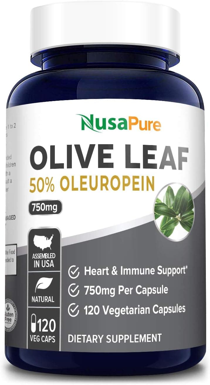 Nusapure Olive Leaf Extract 750 mg,120 Capsules <br/> مستخلص أوراق الزيتون 750 مجم ، لصحة الجهاز المناعى ولصحة القلب والأوعية الدموية ومضاد للأكسدة ، 120 كبسولة