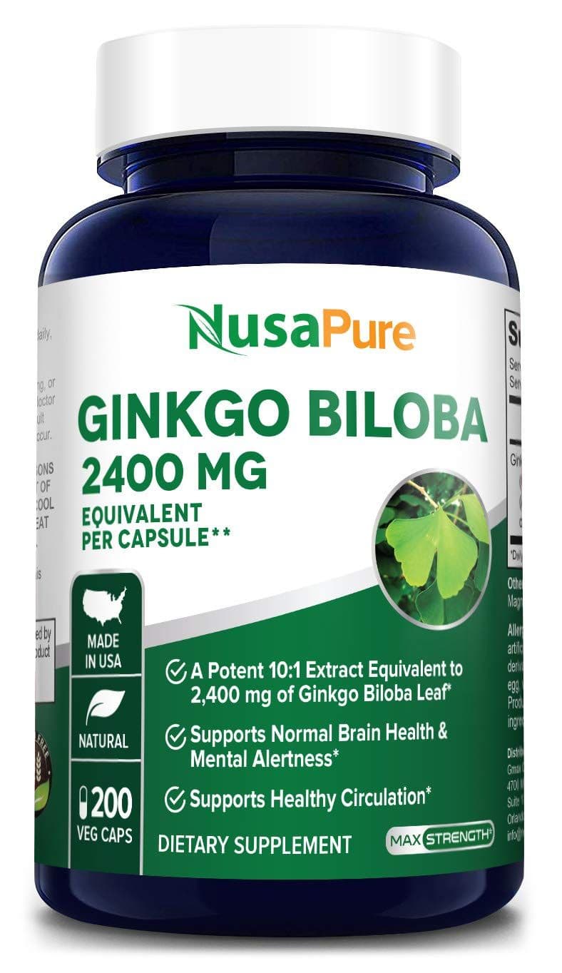Nusapure Ginkgo Biloba Extract 2400 mg Per Veggie Caps 200 Capsules خلاصة الجنكجو بيلوبا تركيز 2400 مجم ،200 كبسولة نباتية