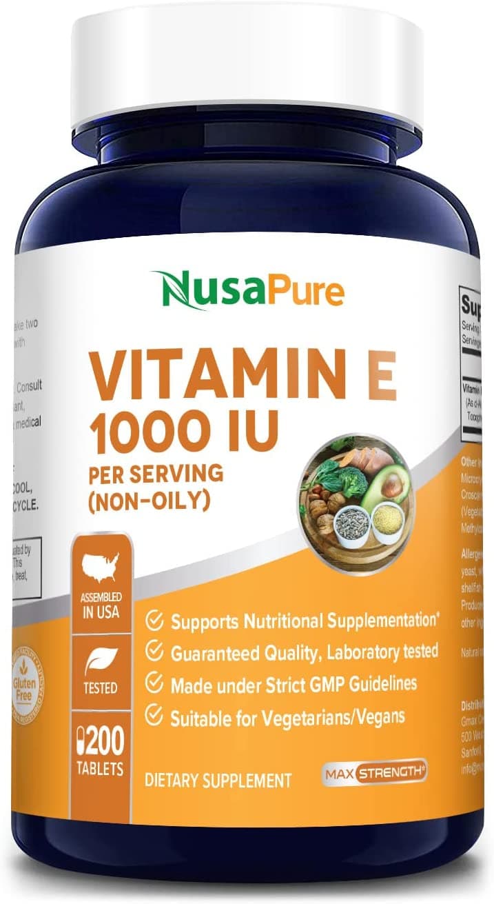 Vitamin E 1000 IU 200 Tablets (Non-GMO & Gluten-Free) - Mixed Tocopherols نوزابيور ،فيتامين ھ الطبيعى، 1000 وحدة دولية ، عالى الإمتصاص، 200 كبسولة نباتية