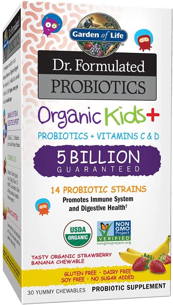 Garden of Life Dr. Formulated Probiotics Organic Kids+ plus Vitamin C & D ,Immune & Digestive Health , 30 Chewsبروبيوتيك عضوى للأطفال مع فيتامين ج وفيتامين د لصحة الجهاز الهضمى والجهاز المناعى ، 30 قطعة قابلة للمضغ