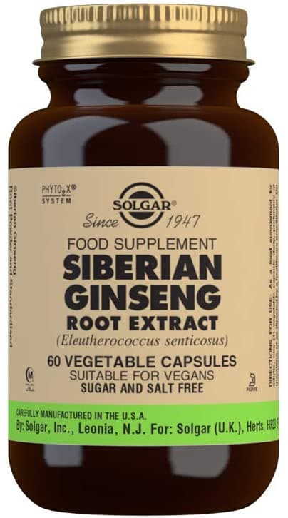 Solgar Siberian Ginseng Root Extract Vegetable Capsules - Pack of 60 سولجر ، مستخلص جذور الجينسنج السيبيرى ، 60 كبسولة نباتية