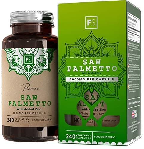 FS Saw Palmetto Capsules High Strength 3000mg with Added Zinc 15mg | Saw Palmetto Extract (20:1) | 240 Vegan Capsules - 8 Month Supply | Gluten Freeمستخلص بالميتو المنشار 3000 مجم للكبسولة بنسبة إستخلاص 1 : 20 مع الزنك ، 240 كبسولة نباتية تكفى 8 أشهر