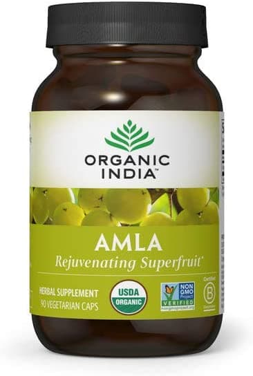 [Damaged | Broken Bottle] Organic India Amalaki Herbal Vitamin Supplement - Immune Support, Vitamin C, Vegan, Gluten-Free, Kosher, Ayurvedic, Antioxidant, USDA Certified Organic, Non-GMO - 90 Capsules فاكهة الأمالا العضوية الهندية ، تحتوى على مضادات الأكسدة و فيتامين ج ، لتقوية الجهاز المناعى ، 90 كبسولة