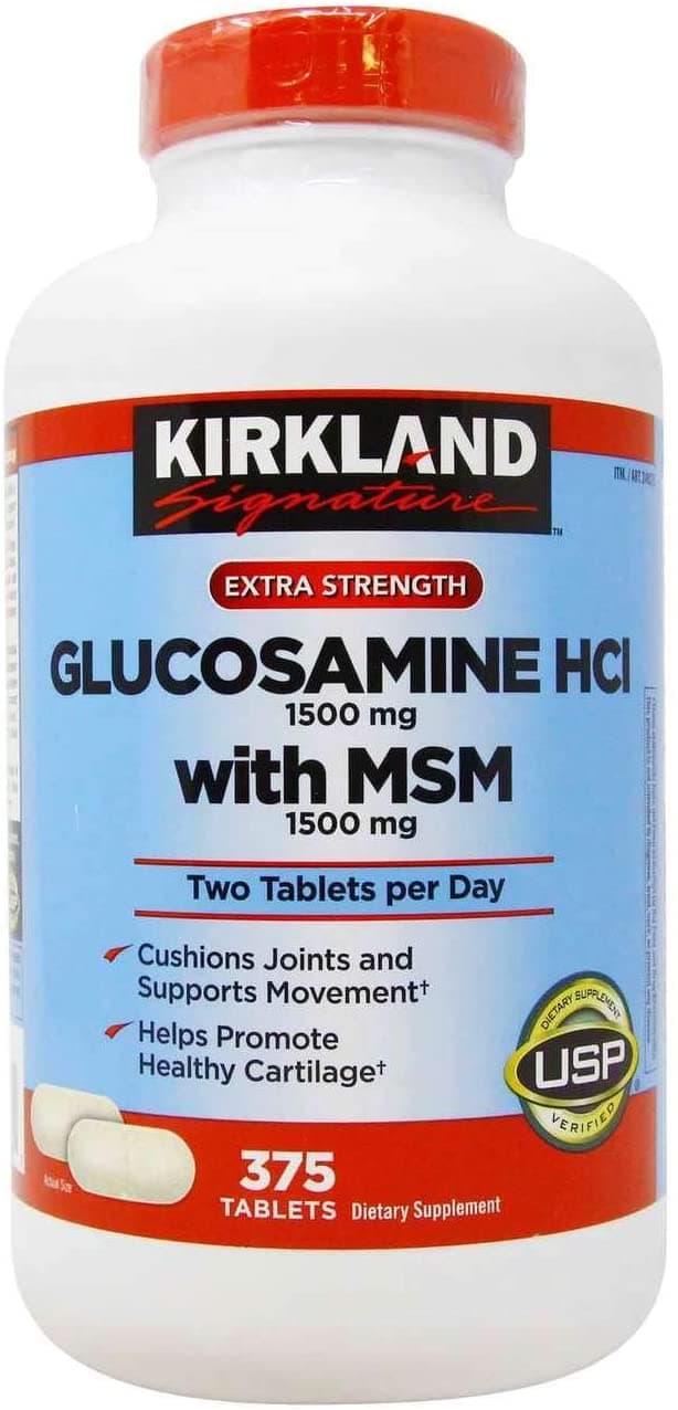 Kirkland Signature Extra Strength Glucosamine HCI 1500mg, With MSM 1500 mg, 375-Count خليط من الجلوكوزامين 1500 مجم مع أم إس أم 1500 مجم لتسهيل الحركة ولصحة المفاصل 375 قرص