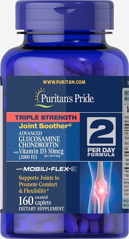 Puritan's Pride Glucosamine Chondroitin Triple with Vitamin D3 - 160 caplets مزيج من الجلوكوزامين و الكوندرويتين وفيتامين د3 لراحة المفاصل و لمرونتها ولتسهيل الحركة 160 كبسولة