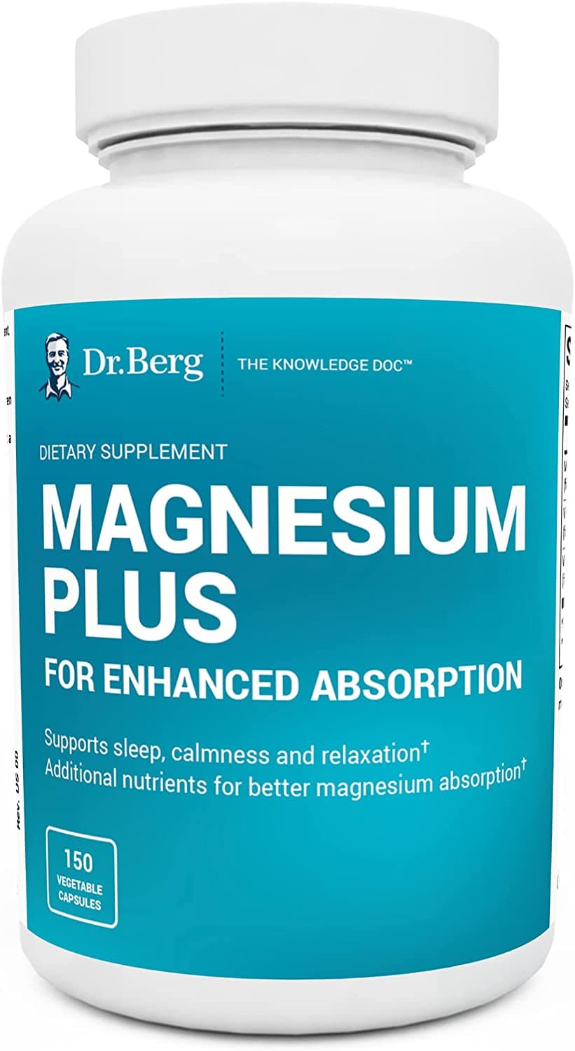 Dr. Berg's Magnesium Plus Magnesium Glycinate Supplement for Stress, Calm, Relaxation & Sleep Support - Muscle, Cardiovascular Bone Health & Cramp Defense w/ Vitamin D & B6 -150 Vegetarian Capsules
