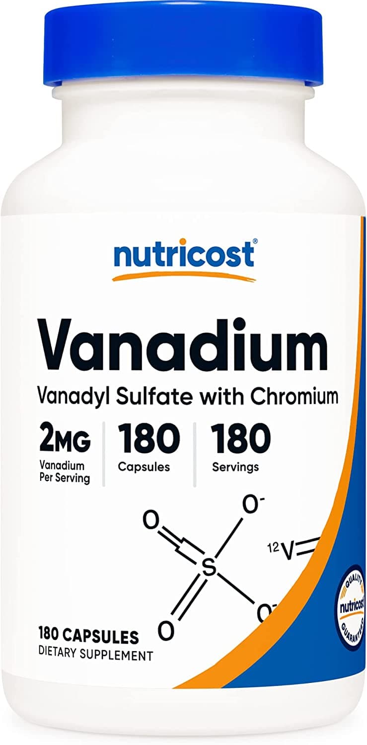 Nutricost Vanadium + Chromium 2mg 180 Vegetarian Capsules - Gluten Free, Non-GMO - Vanadium Supplementنيوتريكوست فانديوم 2 مجم 180 كيسولة