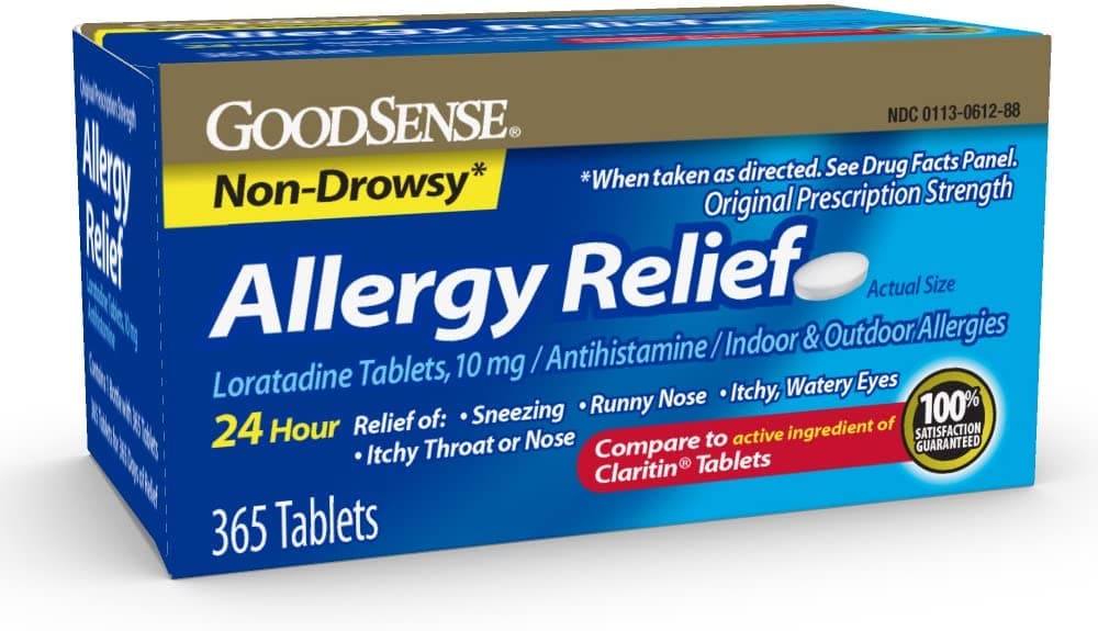 GoodSense Allergy Relief Loratadine Tablets 10 mg, 365 Count حبوب لوراتادين ، لتخفيف الحساسية ، 10 مجم ، 365 قطعة