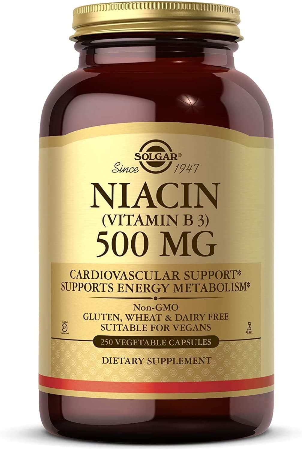 Solgar Niacin Vitamin B3 500 mg, Cardiovascular Support - Energy Metabolism, 250 capsules سولجار نياسين 500 مجم لصحة القلب والأوعية الدموية ولإنتاج الطاقة ، 250 كبسولة نباتية