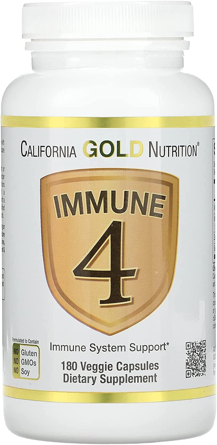 California Gold Nutrition Immune 4, Immune System Support, 180 Veggie Capsules خليط المناعة 4 مكونات لدعم صحة الجهاز المناعى 180 كبسولة نباتية