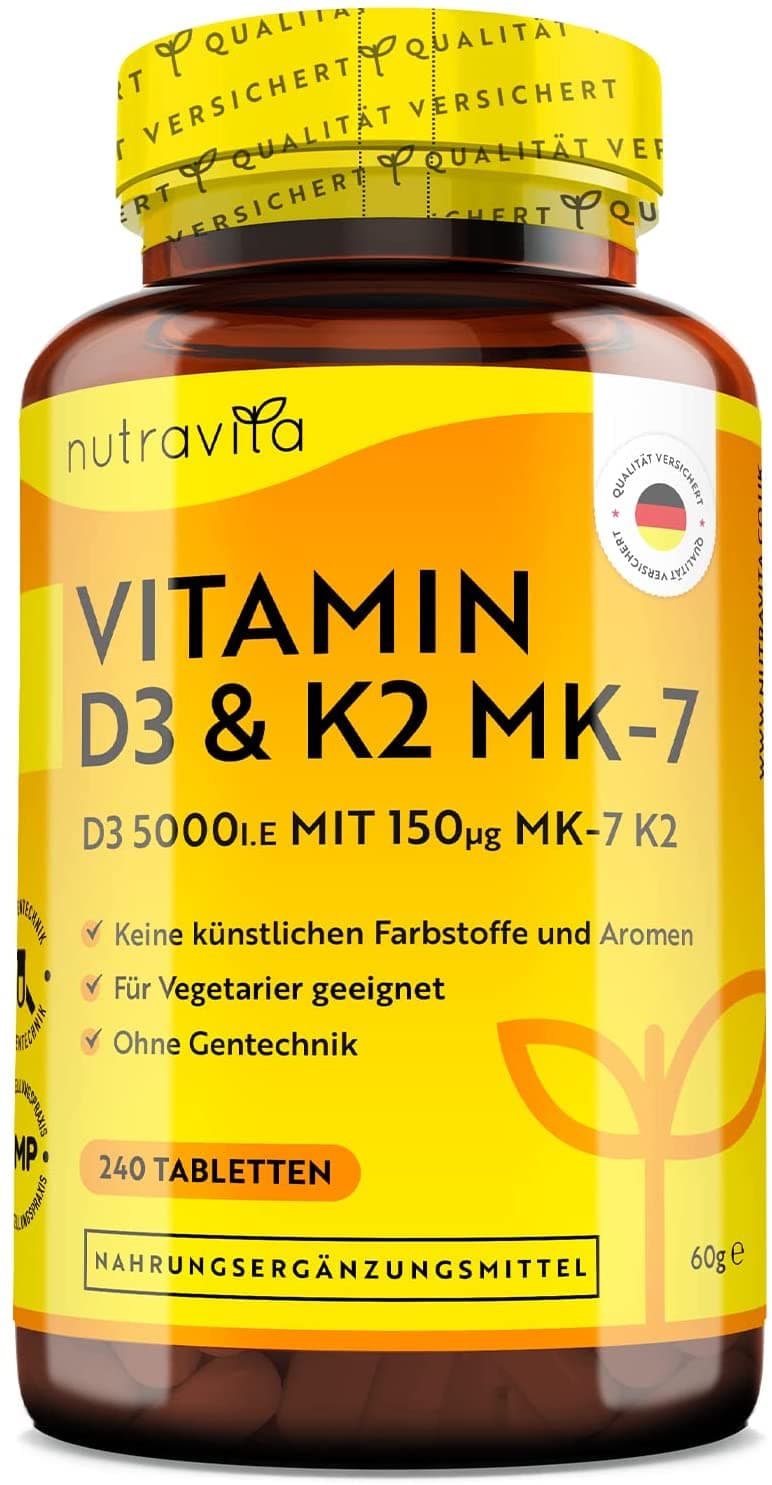Nutravita Vitamin D3 & K2 – Bone, Heart & Immune Support – 240 Tablets