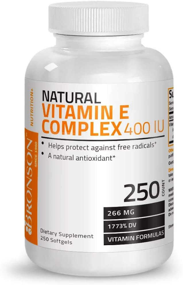 Bronson Natural Vitamin E Complex Supplement 400 I.U. (80% D-Alpha Tocopherol), Natural Antioxidant, 250 Softgels برونسون فيتامين ه‍ المركب الطبيعى 400 وحدة دولية ، مضاد للأكسدة ، 250 سوفت جيل