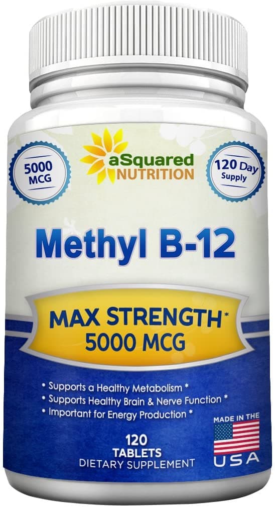 aSquared Nutrition | Vitamin B12-5000 MCG with Methylcobalamin | Energy & Brain Support | 120 Tablets