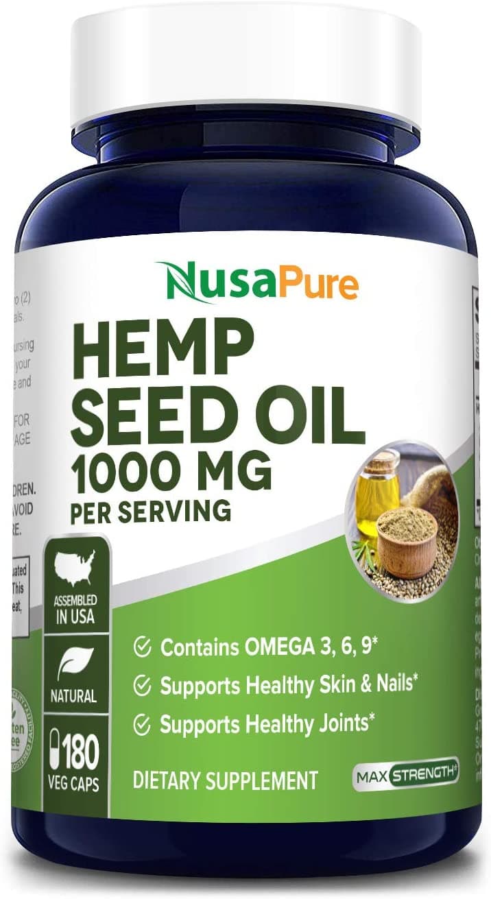 NusaPure Hemp Oil Capsules, 90,000 mg Per Bottle,180 Softgels زيت بذور القنب النباتى الطبيعى العضوى 1000 مجم للجرعة ، 180 كبسولة