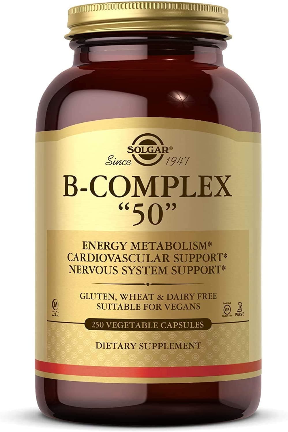 Solgar B-Complex “50”, 250 Vegetable Capsules - Energy Metabolism, Cardiovascular Support, Nervous System Support - Non-GMO, Vegan, Gluten Free, Dairy Free, Kosher, Halal - 250 Servings سولجر فيتامينات ب مركب" 50" النباتى الطبيعى ، 250 كبسولة نباتية _ لزيادة إنتاج الطاقة من التمثيل الغذائى ، لدعم القلب والأوعية الدموية لصحة الجهاز العصبى