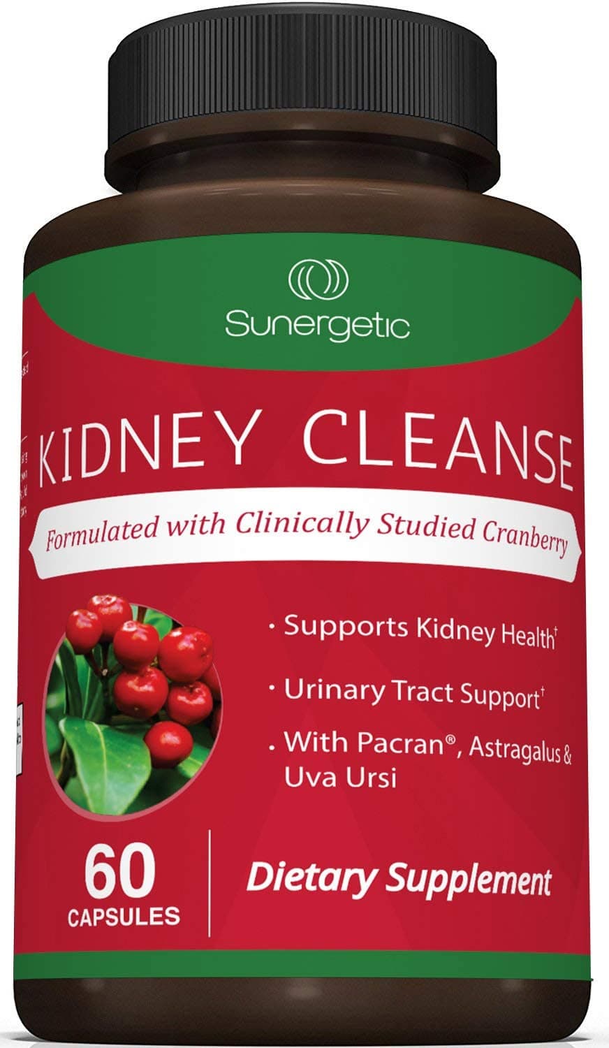Sunergetic Premium Kidney Cleanse Supplement – Powerful Kidney Support Formula with Cranberry Extract Helps Support Healthy Kidneys & Urinary Tract Support– 60 Capsules منظف الكلى تركيبة قوية لتحسين صحة الكلى والمسالك البولية ، 60 كبسولة نباتية