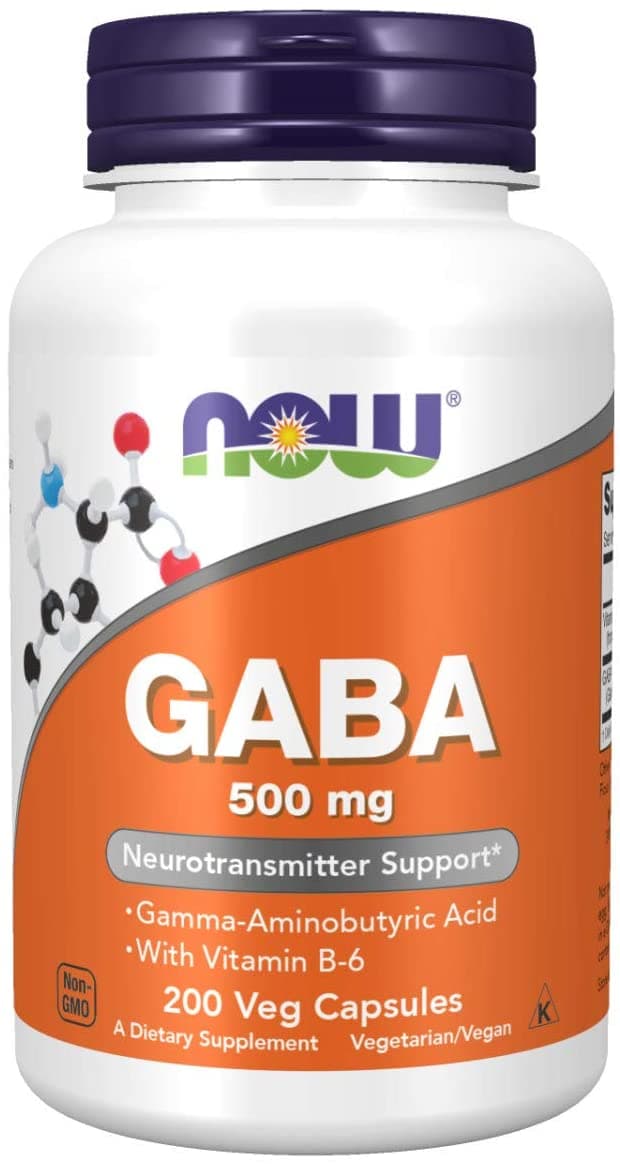 NOW GABA (Gamma-Aminobutyric Acid)500 mg + B-6, 200 Count, Veg Capsules ناو ، جابا نباتية طبيعية 500 مجم مع فيتامين 6ب ، 200 كبسولة نباتية ، لصحة الجهاز العصبى و علاج القلق والإكتئاب