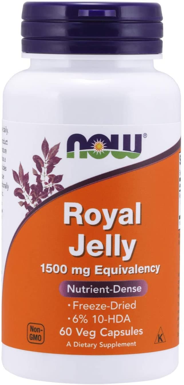 Now Royal Jelly 1500 Mg With 10-Hda (Hydroxy-D-Decenoic Acid), 60 Veg Capsules ناو غذاء ملكات النحل 1500 مجم ، 60 كبسولة نباتية
