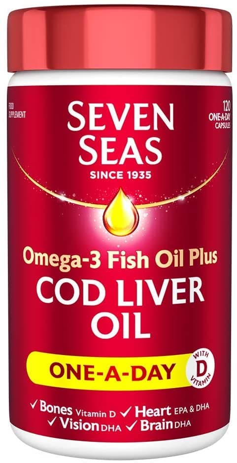 Seven Seas Pure Cod Liver Oil 120 Capsules | Omega-3 & Vitamins A, D