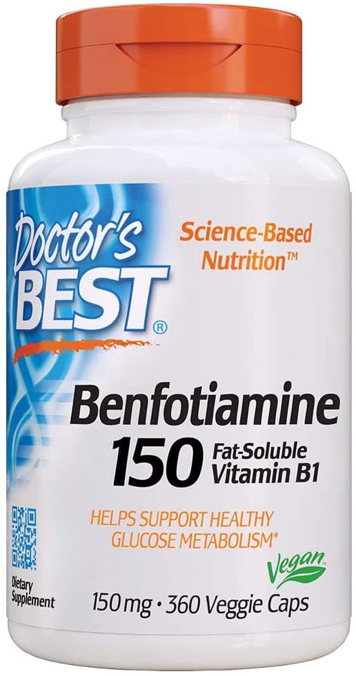 Doctor's Best Benfotiamine, Helps Maintain Blood Sugar Levels, 150 mg, 360 Capsules <br/> دكتور بيست بنفوتيامين النباتى للحفاظ على صحة الاعصاب وتقليل التنميل في الاعصاب الطرفيه خاصة لمرضي السكر ، 150مجم ، 360 كبسولة نباتية