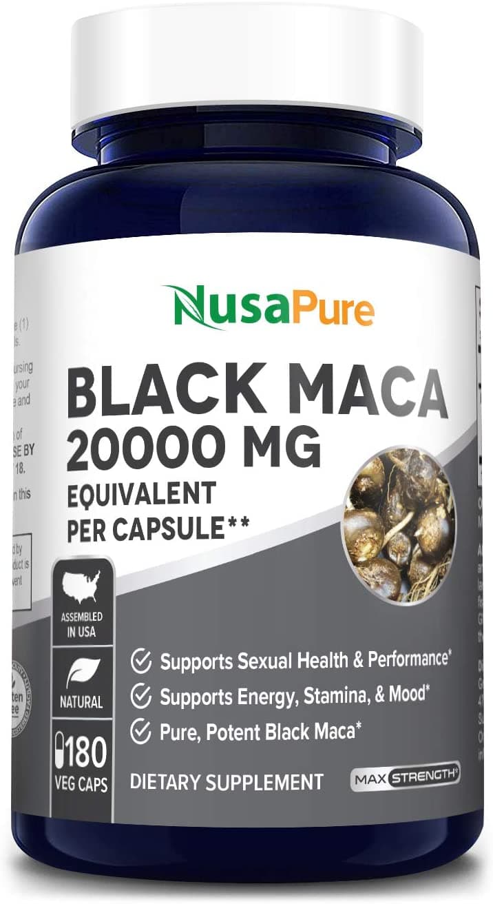Nusapure Black Maca Root 20000mg,180 Capsules ماكا سوداء من بيرو تركيز 20000 مجم، 180 كبسولة