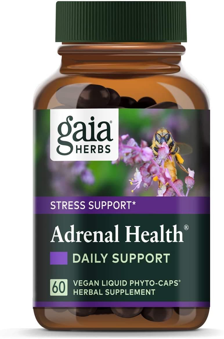 Gaia Herbs Adrenal Health Daily Support, Stress Relief and Adrenal Fatigue Supplement داعم صحة الغدة الكظرية ومخفف التوتر 60 كبسولة سائلة نباتية