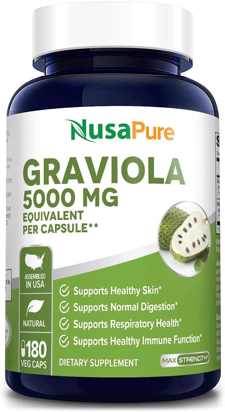 Nusapure Graviola 5,000 mg, Supports Respiratory Health& Immune Function, 180 Capsulesجرافيولا 5000 مجم ، لصحة نمو الخلايا ، ولصحة الجلد والجهاز التنفسى ، ولتحسين المزاج ، 180 كبسولة