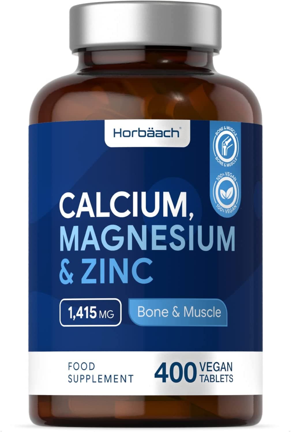 Calcium Magnesium Zinc Complex | 400 Vegan Tablets | Bones, Teeth & Muscle Function | High Strength Osteo Supplement | No Artificial Preservatives | by Horbaach الكالسيوم والمغنيسيوم و الزنك | 400 قرص نباتي | يدعم وظيفة العظام والأسنان والعضلات | مكمل غذائي عالي القوة