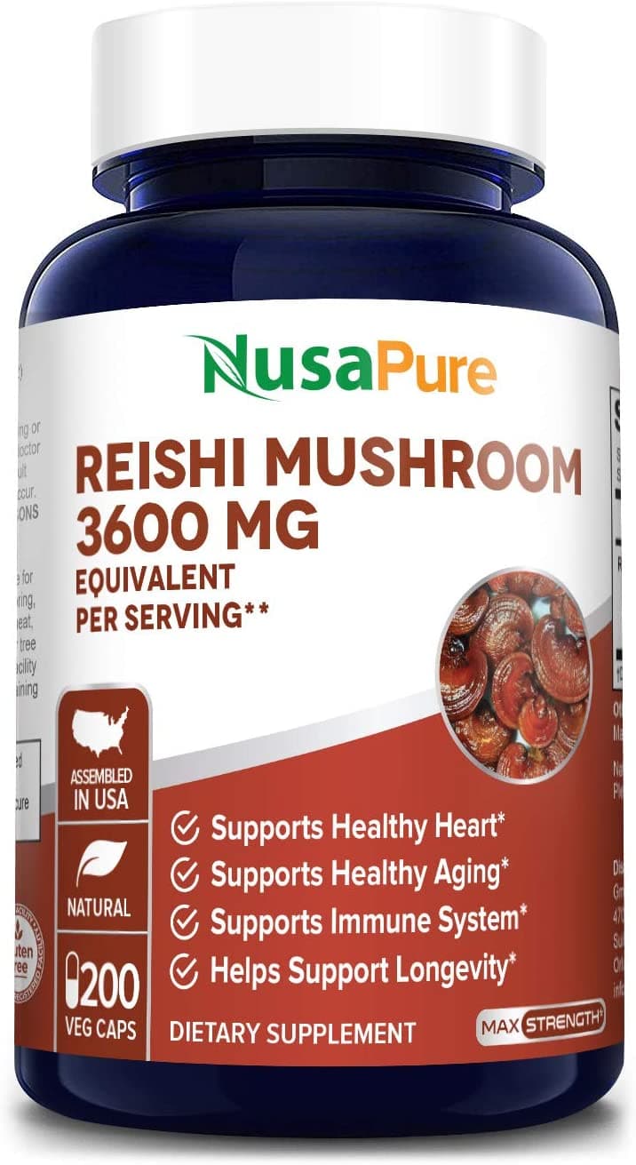 Nusapure Reishi Mushroom Extract 3600 mg, 200 Capsules مستخلص فطر عيش الغراب الريشي 3600 مجم، 200 كبسولة