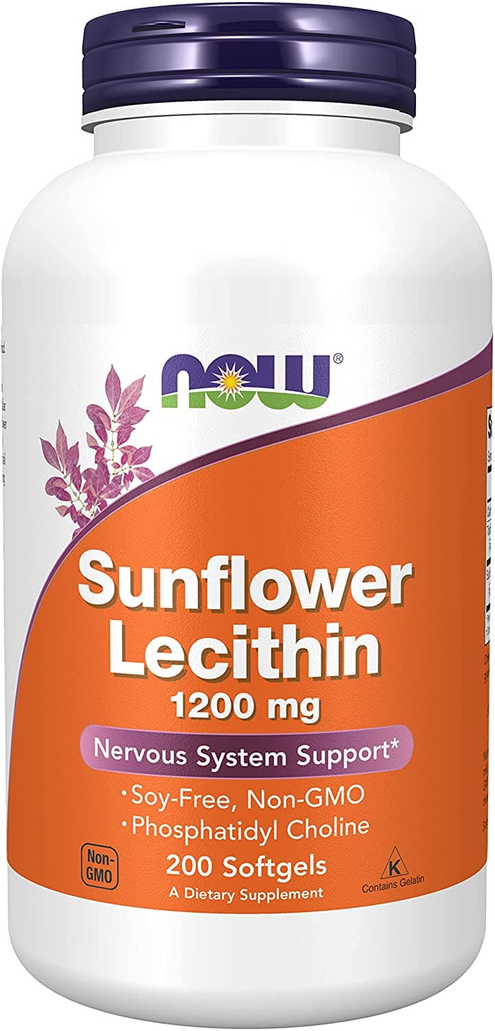 Now Foods Non-GMO Sunflower Lecithin, 200 Count ناو ليسيثين من عباد الشمس 1200 مجم، مع فوسفات الكولين ، 200 سوفت جيل ، لصحة الجهاز العصبى والقلب ولنعومة ورطوبة البشرة
