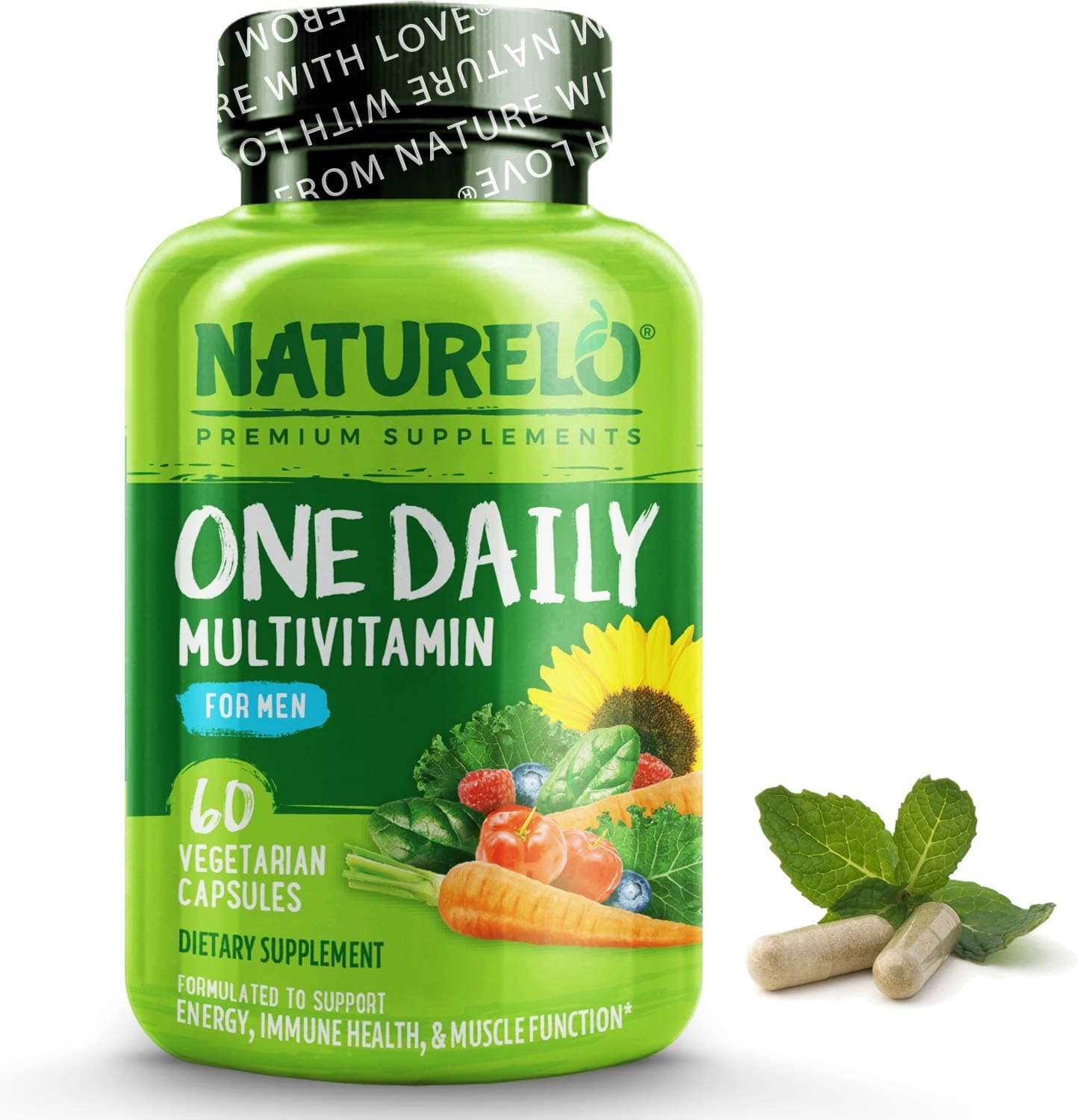 NATURELO One Daily Multivitamin for Men - with Vitamins & Minerals + Organic Whole Foods - Supplement to Boost Energy, General Health - Non-GMO - 60 Capsules | 2 Month Supply وان ديلى فيتامينات متعددة ، غذاء كامل للرجال 60 كبسولة نباتية