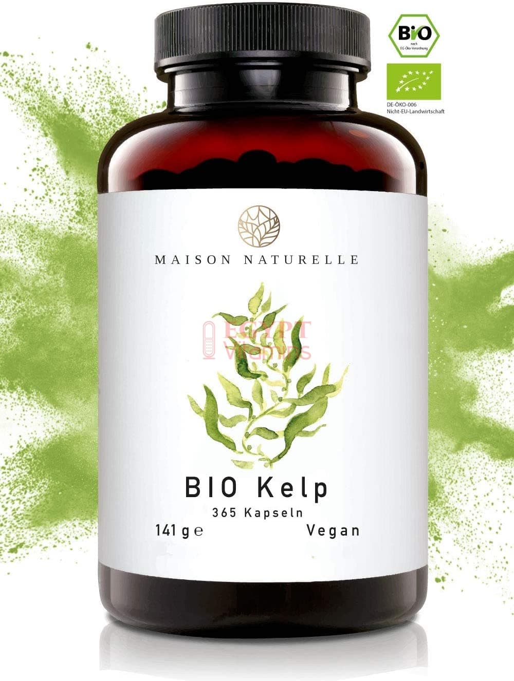 Maison Naturalle Bio Kelp - Organic Brown Algae Capsules (365 Pieces) - 200 μg Iodine per capsule طحالب البحر البنية العضوية ، 200 ميكروجرام يود للكبسولة ، 365 حباية
