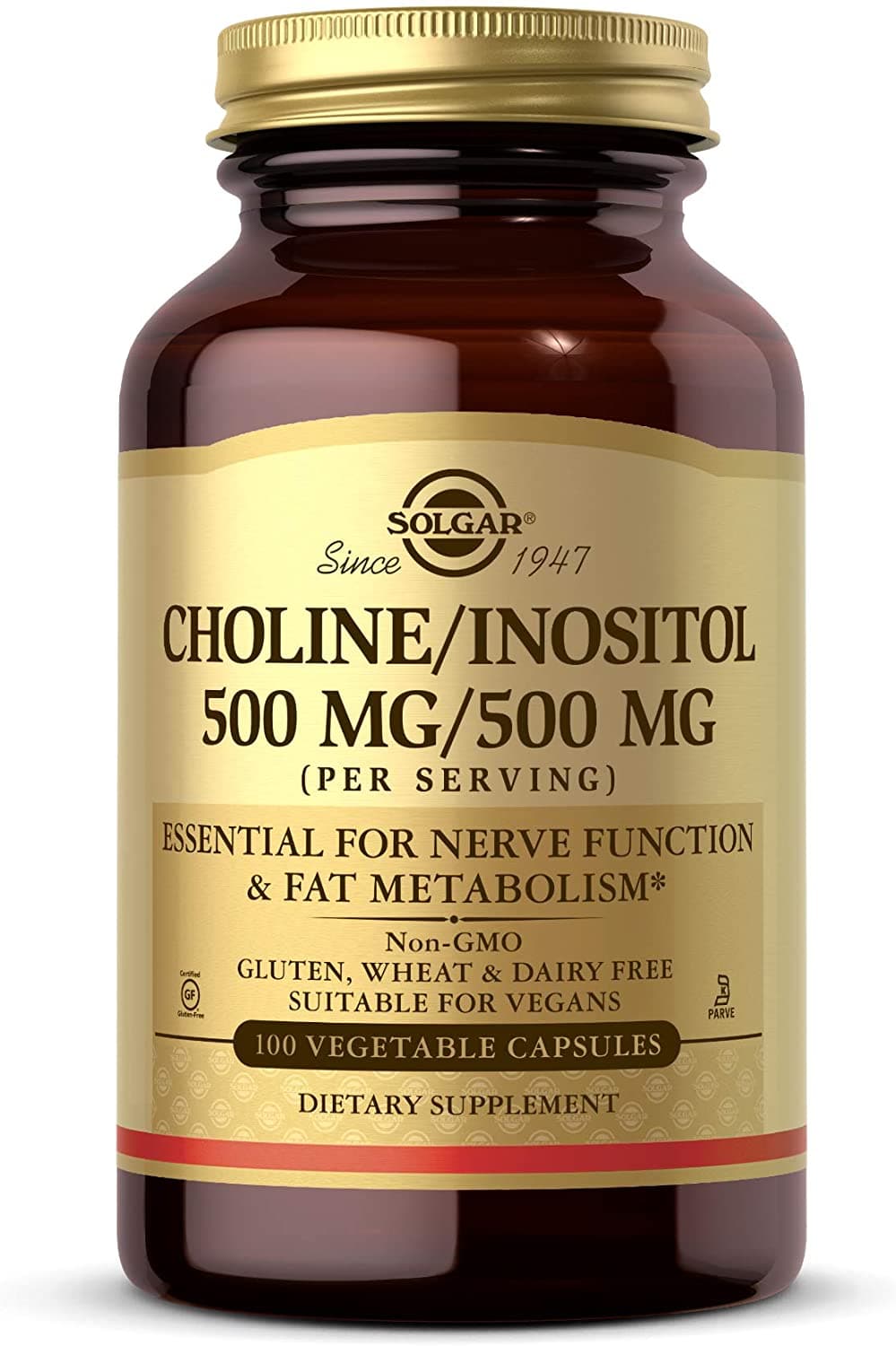Solgar Choline/Inositol 500 mg/500 mg, Energy Metabolism, Liver Health, Essential for Brain & Nerve Function,100 Capsules سولجار كولين 500 مجم واينوزيتول 500 مجم ، 100 كبسولة نباتية ، لزيادة إنتاج الطاقة ولصحة الكبد ولصحة وظائف المخ والأعصاب