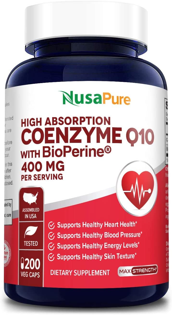 Nusapure CoQ10 400 mg , Antioxidant & Heart health , 200 Capsulesنوزابيور مساعد الأنزيم كيو 10 400 مجم ، لصحة القلب ولدعم ضغط الدم 200 كبسولة