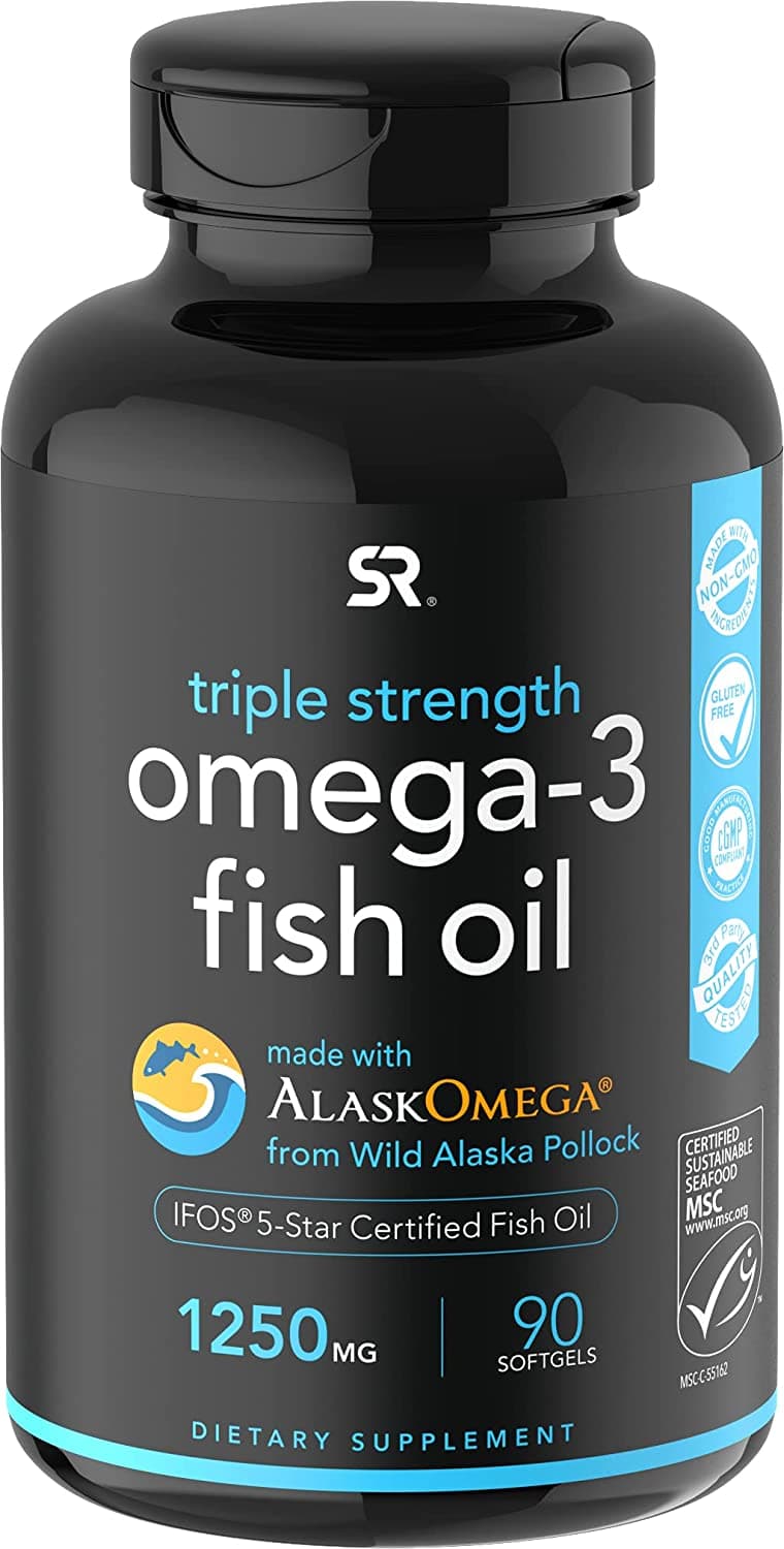 Omega-3 Wild Alaska Fish Oil (1250mg per Capsule) with Triglyceride EPA & DHA | Heart, Brain & Joint Support | IFOS 5 Star Certified, Non-GMO & Gluten Free (90 Softgels)