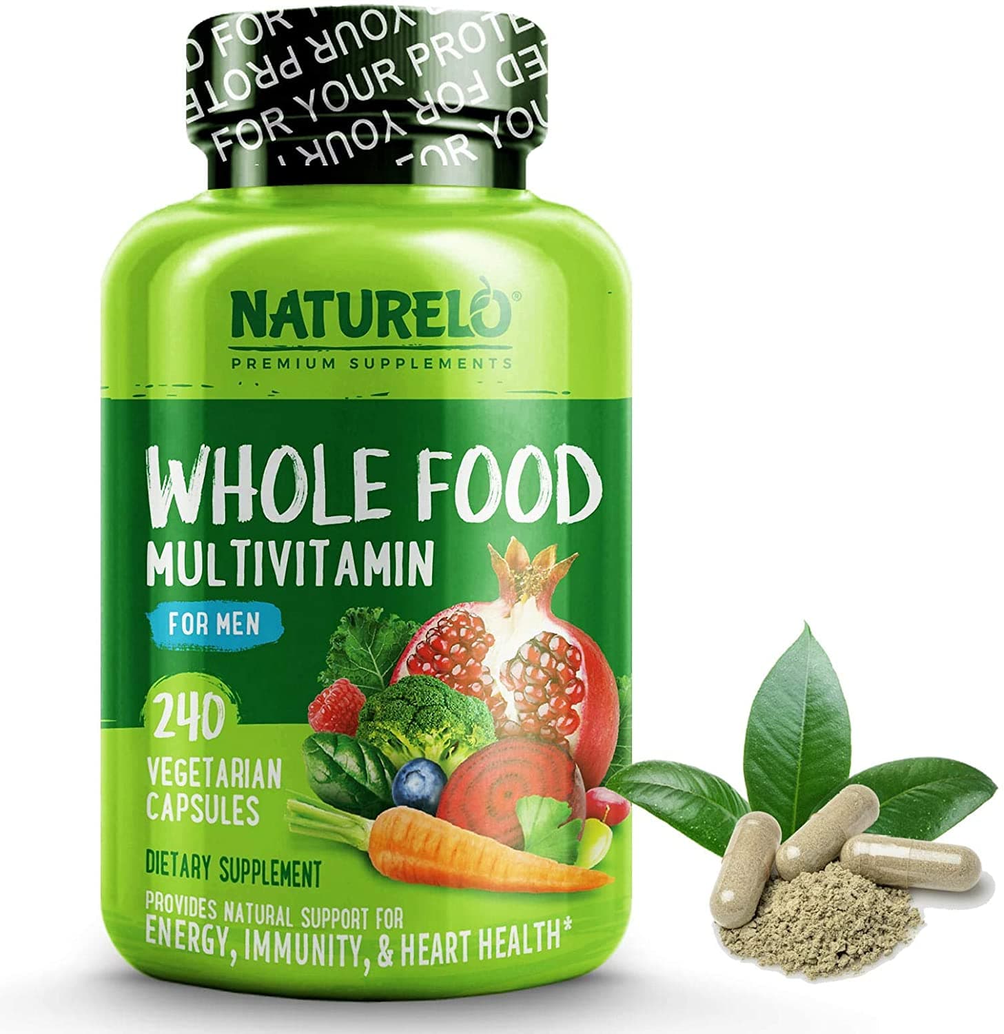 NATURELO Whole Food Multivitamin for Men - Vitamins, Minerals, Antioxidants, Organic Extracts - Vegetarian - for Energy, Brain, Heart, Eye Health - 240 Vegan Capsules ناتشريلو طعام كامل فيتامينات ومعادن متعددة نباتية وعضوية للرجال ، لصحة القلب والمخ والعين وإنتاج الطاقة ، 240 كبسولة نباتية