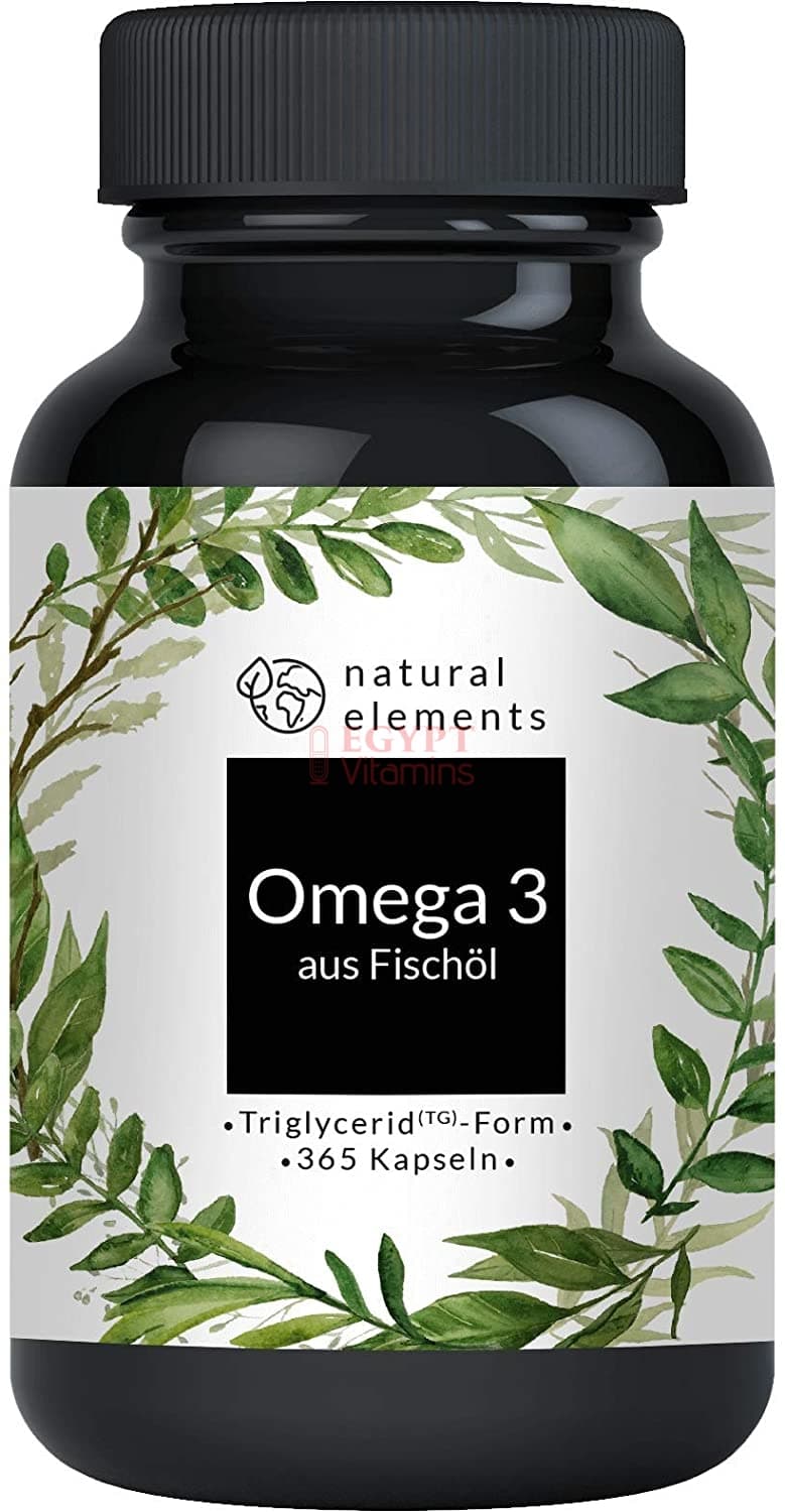 natural elements Omega 3 (365 capsules) 1000 mg Fish Oil per Capsule with 450 mg EPA and DHA in Triglyceride Shape أوميجا 3 (365 كبسولة) ، 1000 مجم زيت السمك للكبسولة
