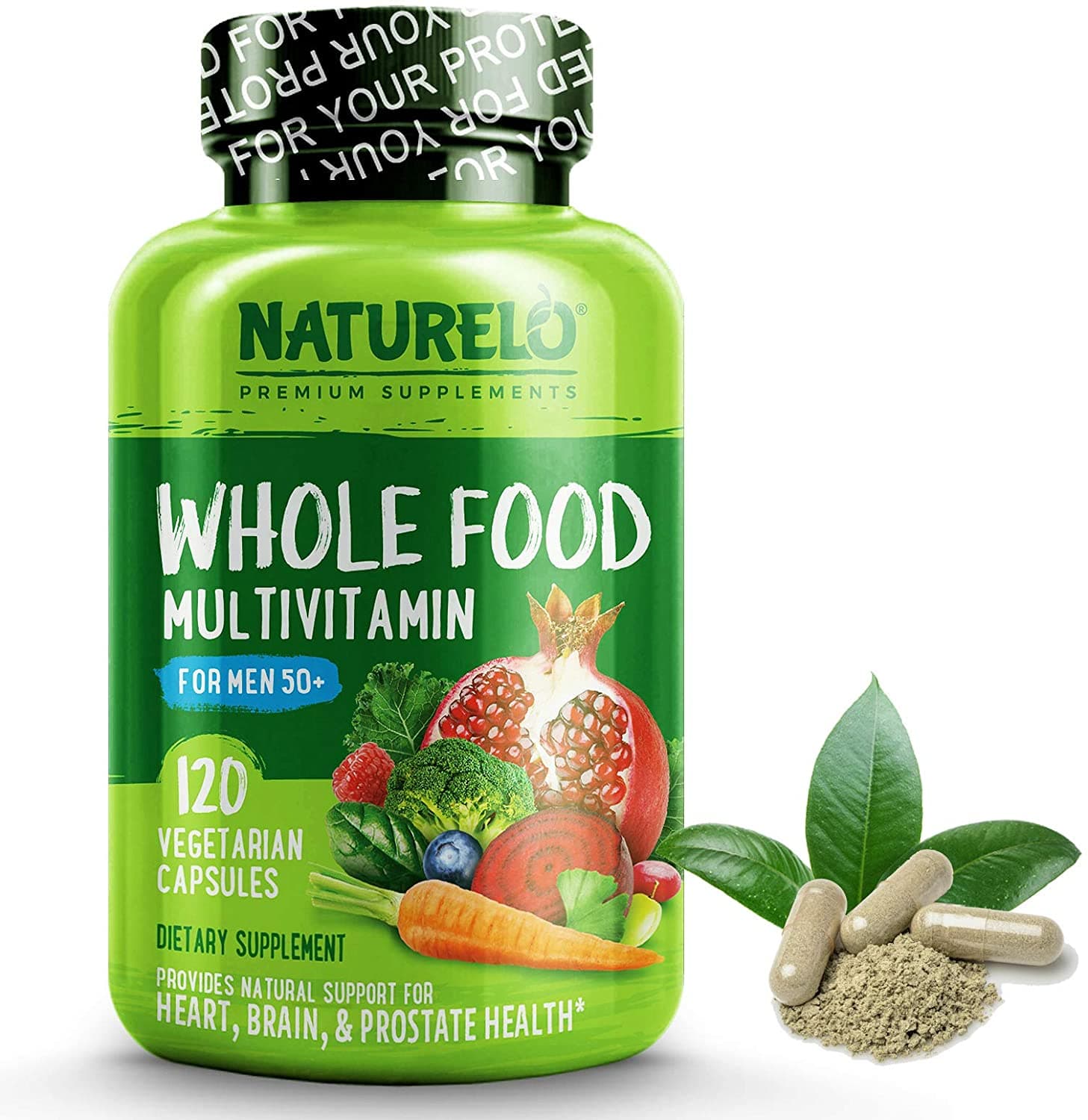 NATURELO Whole Food Multivitamin for Men 50+ - with Vitamins, Minerals, Organic Herbal Extracts - Vegan Vegetarian - for Energy, Brain, Heart and Eye Health - 120 Capsulesناتشريلو ، طعام كامل فيتامينات و معان متعددة للرجال فوق 50 عام ، مكمل غذائى كامل لزيادة إنتاج الطاقة و لتحسين الصحة العامة ، 120 كبسولة نباتية