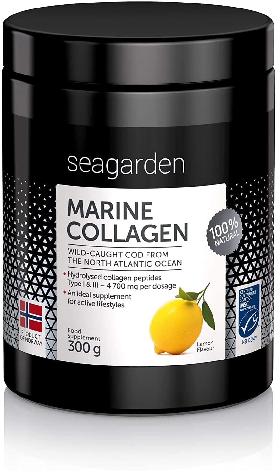 seagarden Norwegian Marine Collagen Powder | for Skin, Hair, Nails | 300 g<BR/>مسحوق كولاجين نرويجي بحري نقي بطعم الليمون 100% ، بيبتيدات الكولاجين المحلل فى أعماق المحيط ، لتحسين صحة البشرة والشعر والأظافر والمفاصل والأوتار والأربطة ، 300 جراما