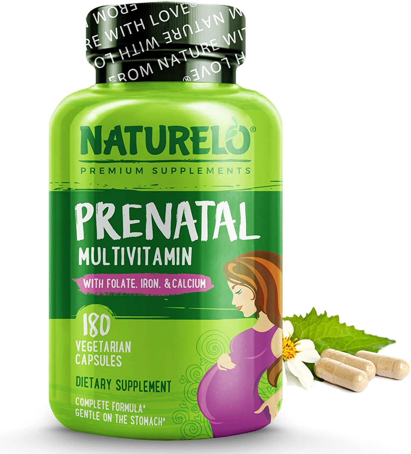 NATURELO Prenatal Multivitamin with DHA, Natural Iron, Folate, Plant Calcium -180 Capsules فيتامينات متعددة للأمهات الحوامل مع الحديد الطبيعى وحمض الفوليك والكالسيوم النباتى ، 180 كبسولة نباتية