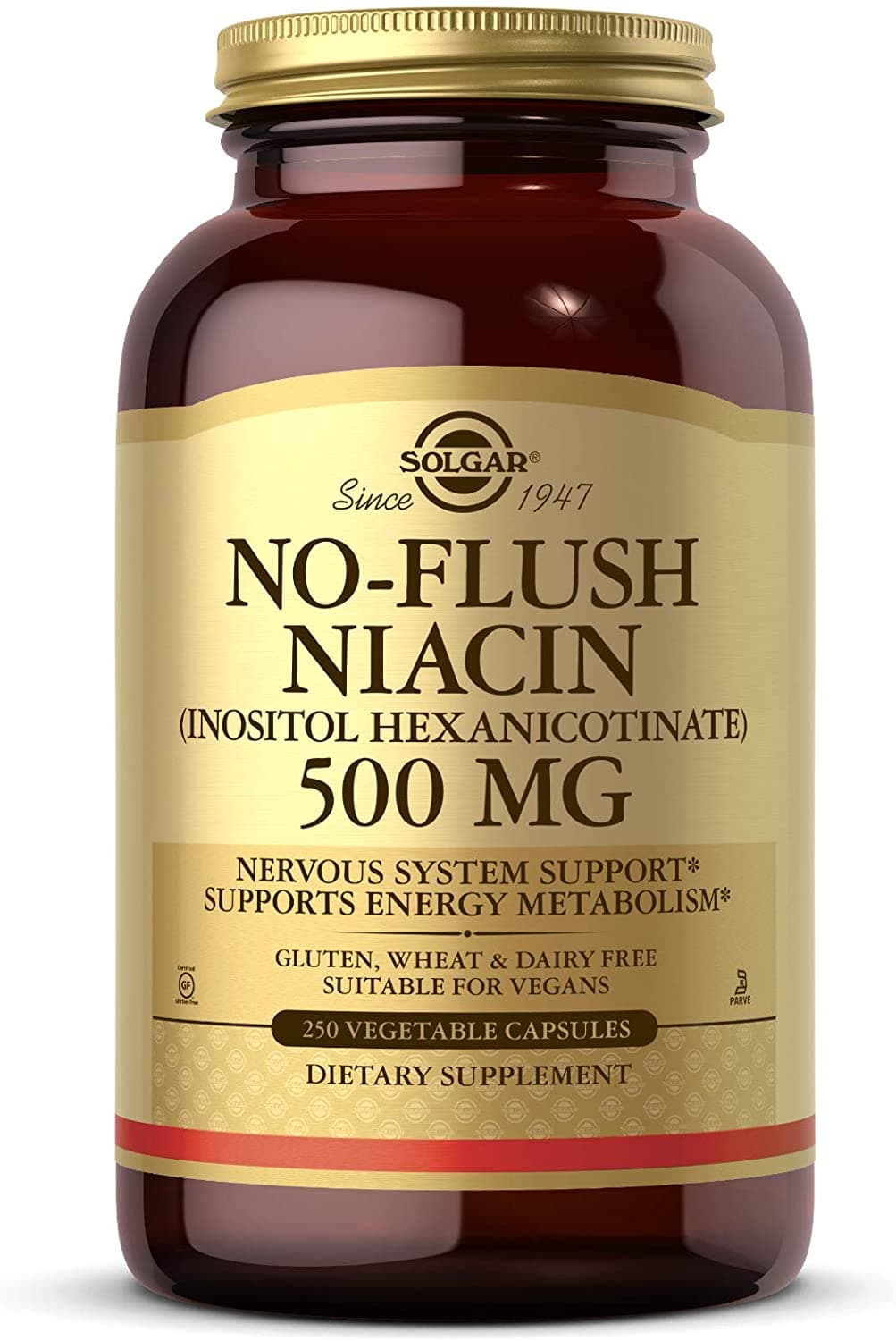 Solgar No-Flush Niacin 500 mg, 250 Capsules