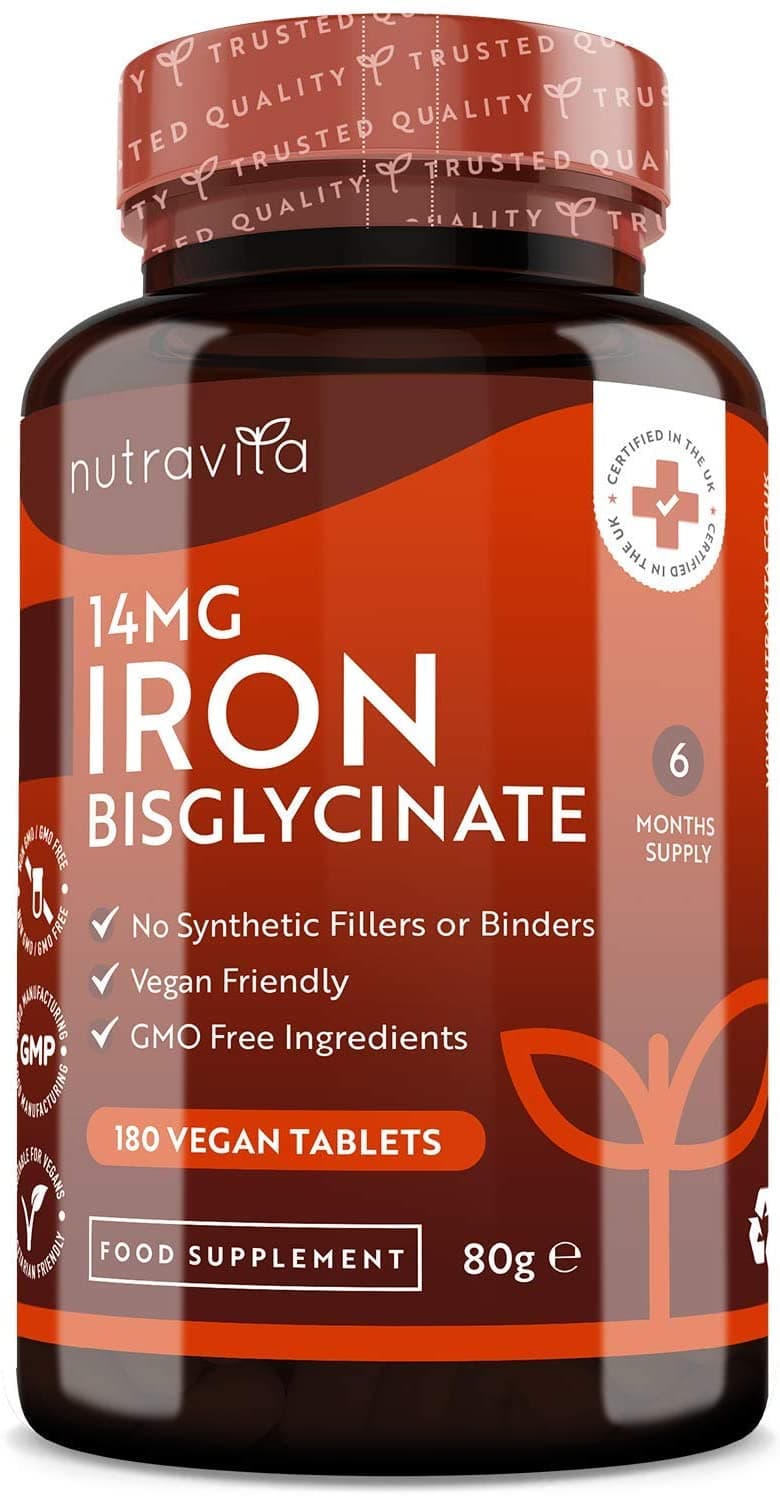 Nutravita Iron Tablets 14mg – 180 Vegan Tablets (6 Month Supply of Iron Supplements) – Contributes to the Reduction of Tiredness and Fatigue – Suitable for Men and Women نيوترافيتا الحديد 14 مجم للقرص 180 قرص نباتى